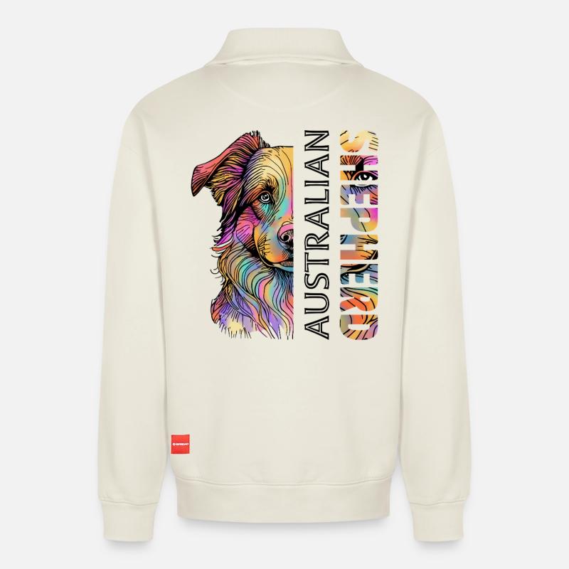 Australian Shepherd - Relaxed Unisex Organic Half Zip Sweatshirt – von SPREAD - Naturweiß