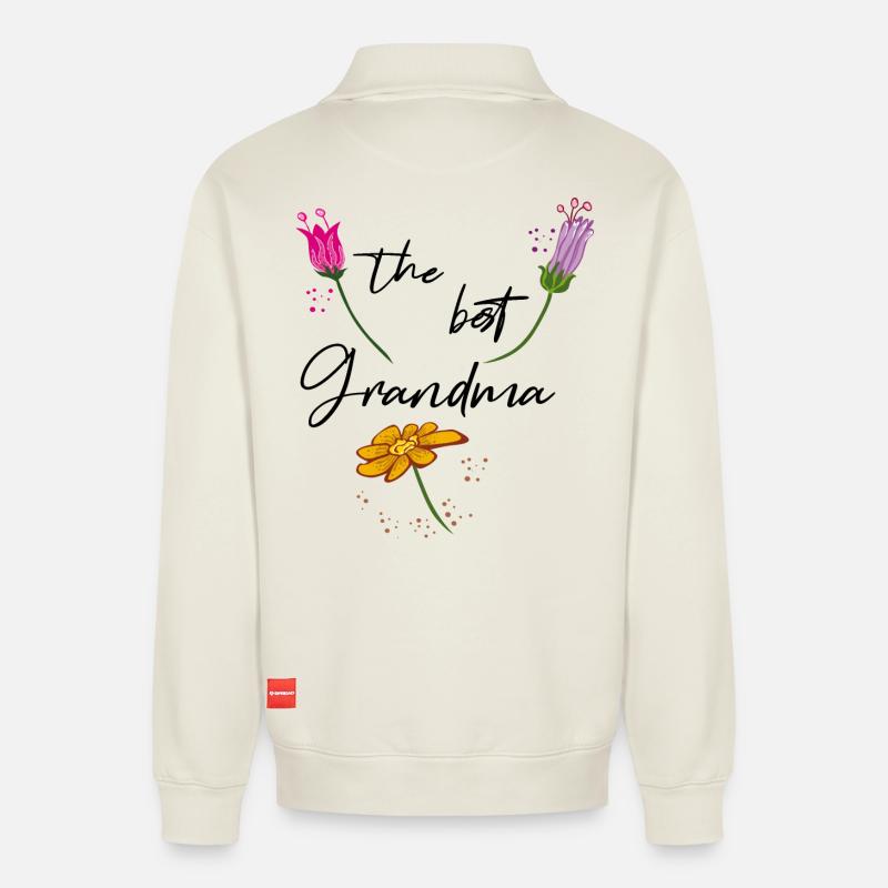 the best Grandma, Großmutter - Relaxed Unisex Organic Half Zip Sweatshirt – von SPREAD - Naturweiß