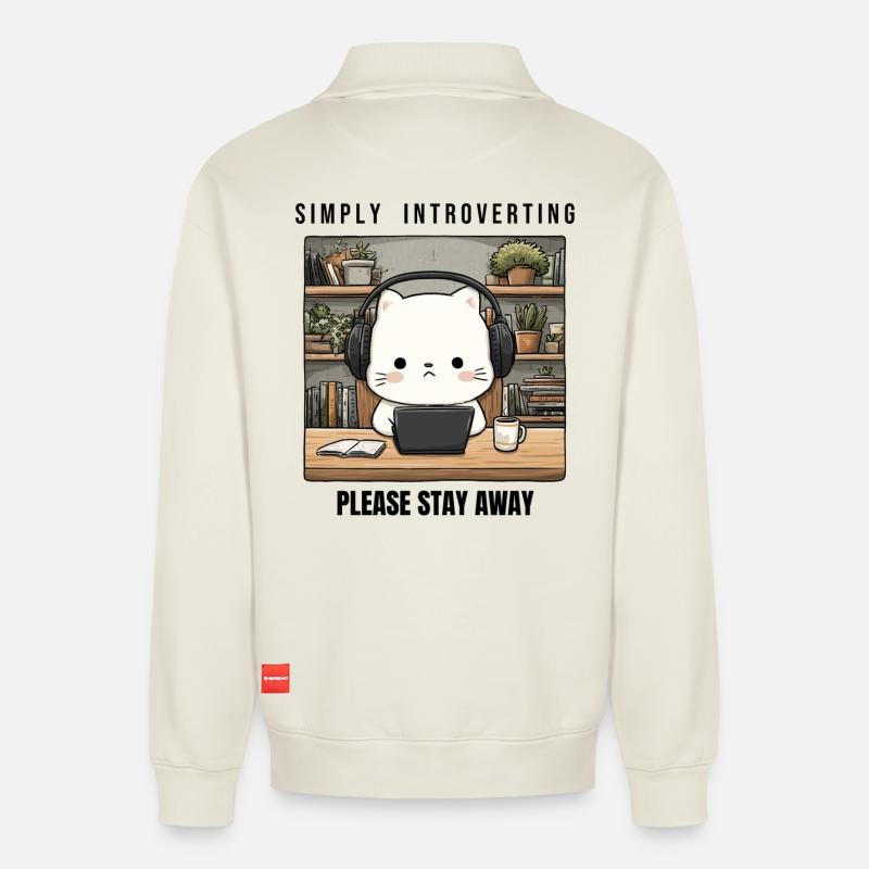 Introvertiert - Relaxed Unisex Organic Half Zip Sweatshirt – von SPREAD - Naturweiß