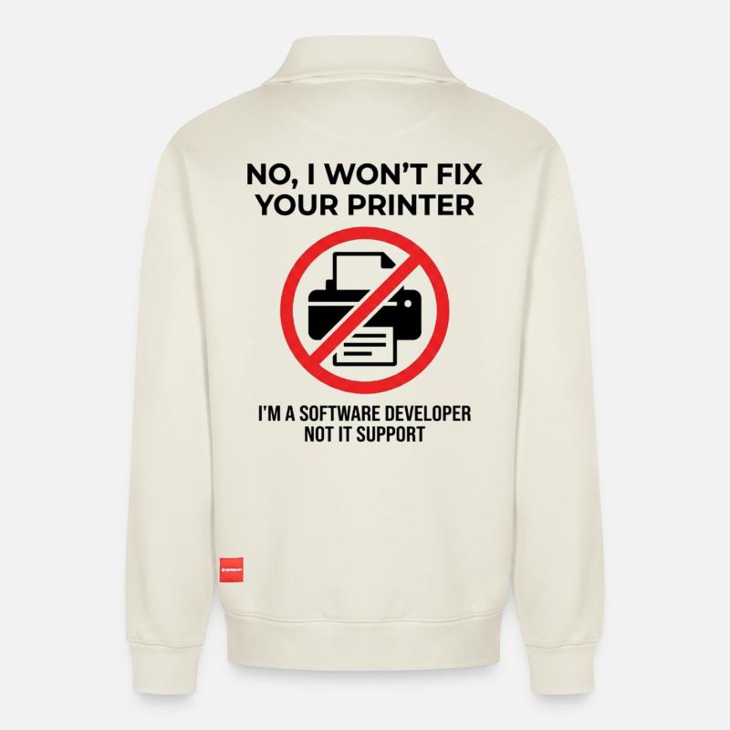 Programmer: not IT support - Relaxed Unisex Organic Half Zip Sweatshirt – by SPREAD - off white