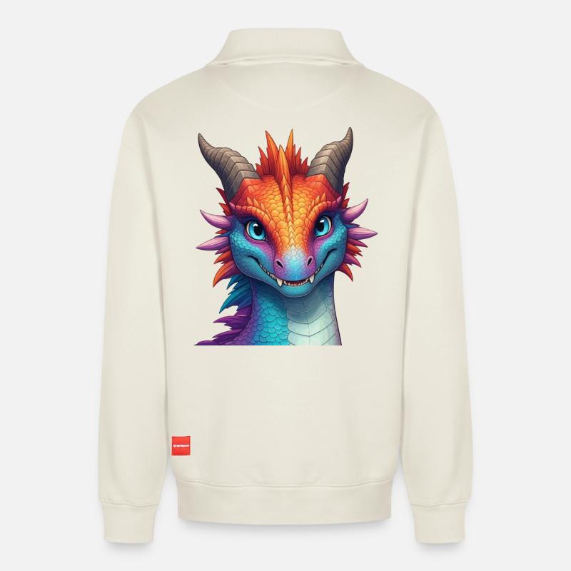 Lebendiger Arkaner Drache - Relaxed Unisex Organic Half Zip Sweatshirt – von SPREAD - Naturweiß