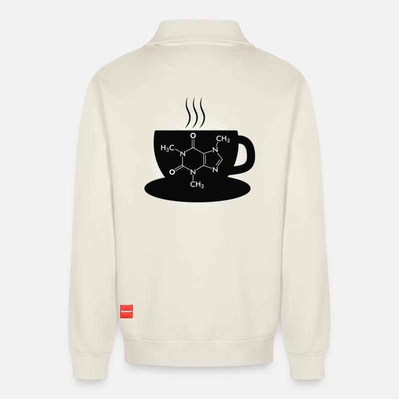 Kaffee Caffeine Molecule - Relaxed Unisex Organic Half Zip Sweatshirt – von SPREAD - Naturweiß