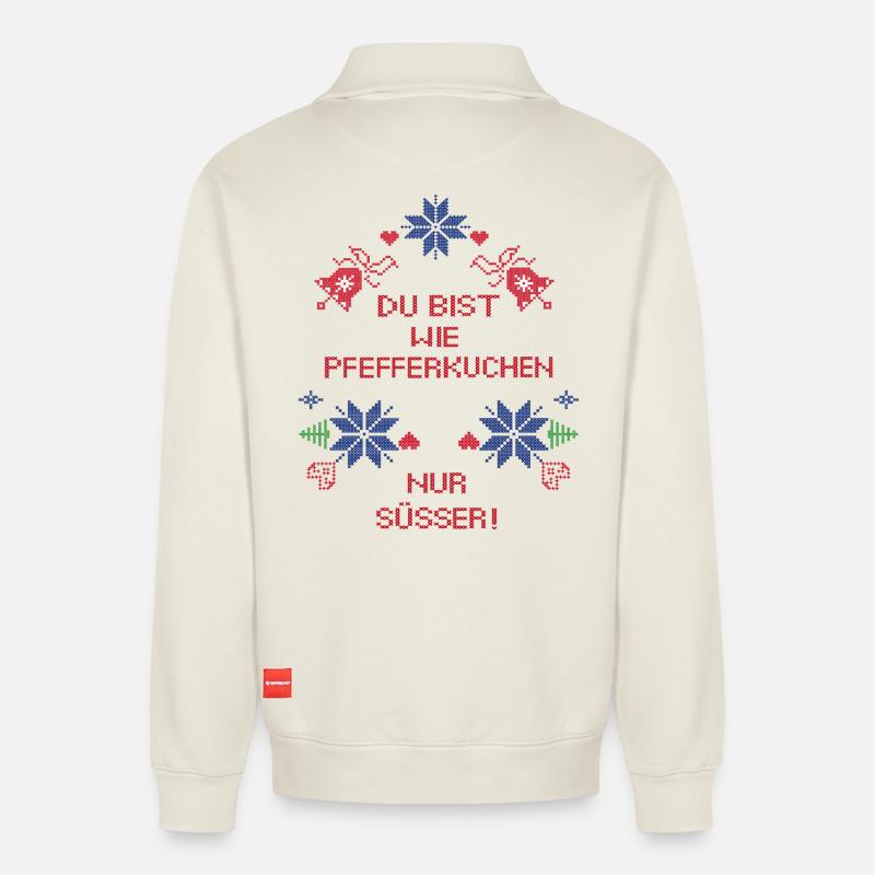 Pfefferkuchen Advent - Relaxed Unisex Organic Half Zip Sweatshirt – von SPREAD - Naturweiß