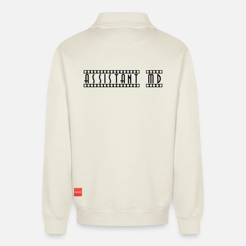 Assistant_MD - Relaxed Unisex Organic Half Zip Sweatshirt – by SPREAD - off white