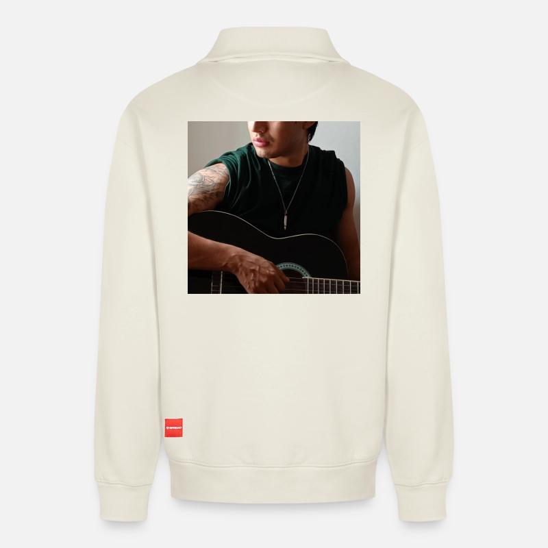 Studio Night Guitar - Relaxed Unisex Organic Half Zip Sweatshirt – by SPREAD - off white