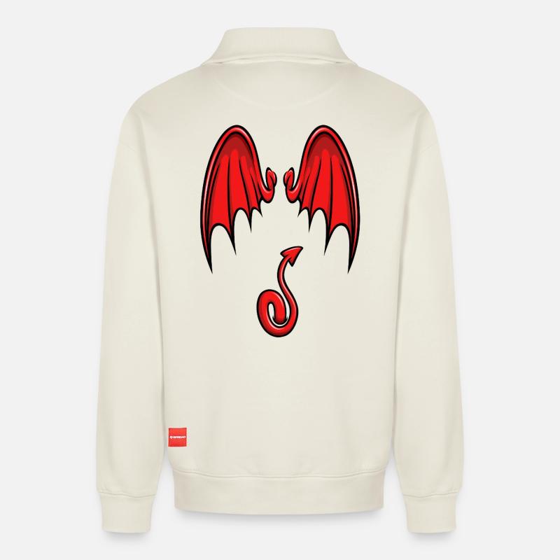 Ich bin ein kleiner Teufel - Relaxed Unisex Organic Half Zip Sweatshirt – von SPREAD - Naturweiß
