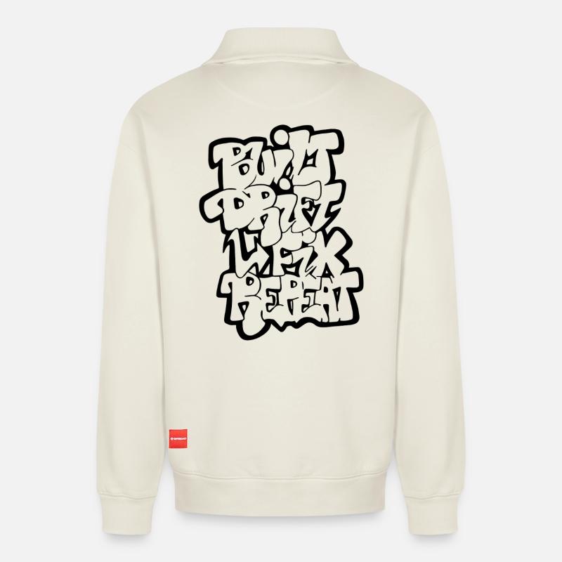 Built Drift Fix Repeat - Relaxed Unisex Organic Half Zip Sweatshirt – von SPREAD - Naturweiß