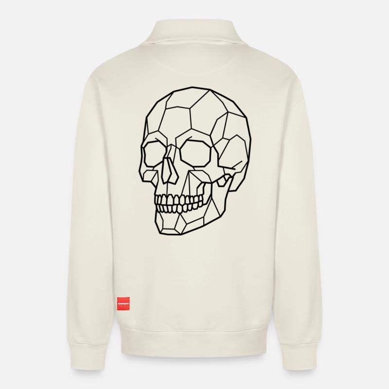 Geometric Skull - Relaxed Unisex Organic Half Zip Sweatshirt – von SPREAD - Naturweiß