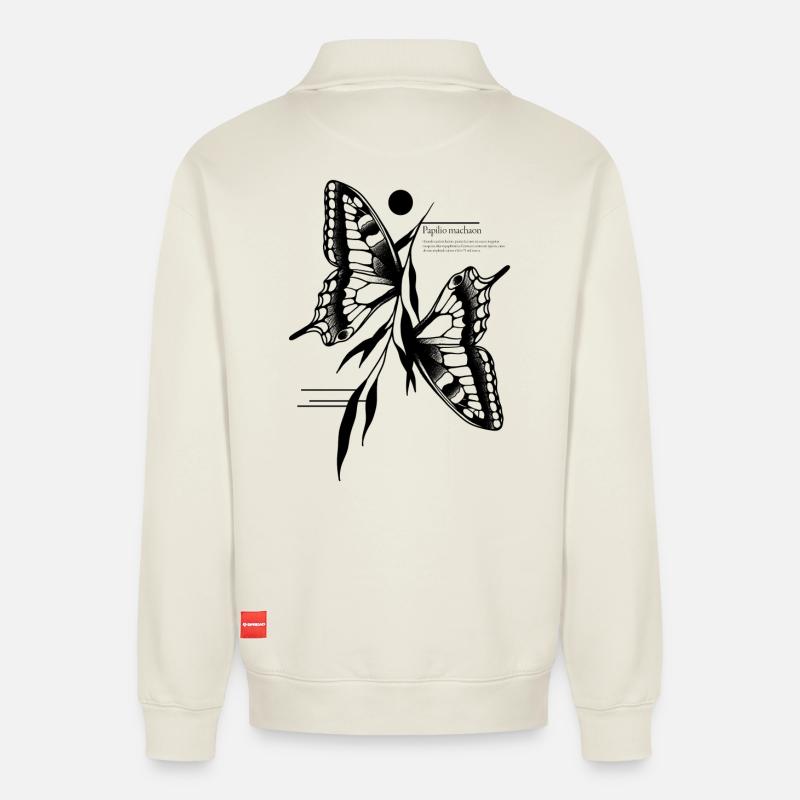 Papillon à queue d’aronde - Sweat unisexe décontracté en coton biologique à demi-zip – de SPREAD - blanc cassé