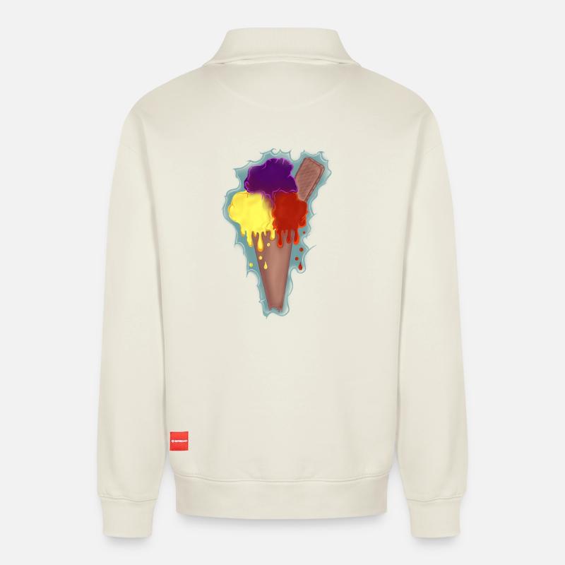 Regenbogen Eis - Relaxed Unisex Organic Half Zip Sweatshirt – by SPREAD - off white