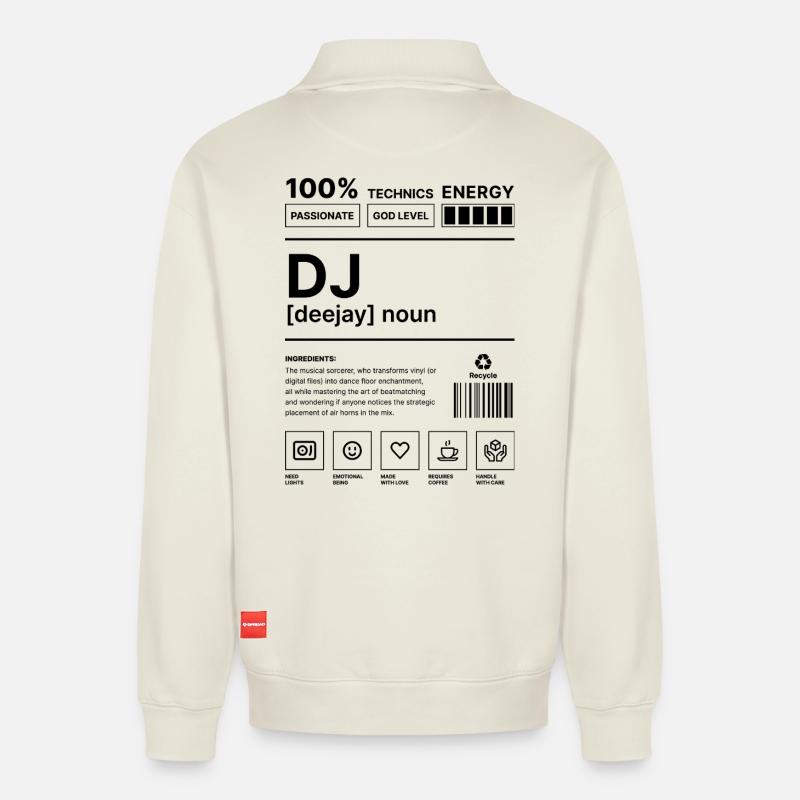 Deejay Vibes Black - Relaxed Unisex Organic Half Zip Sweatshirt – by SPREAD - off white