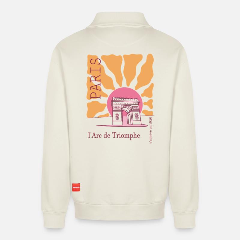 Frankreich arc de triomphe - Relaxed Unisex Organic Half Zip Sweatshirt – von SPREAD - Naturweiß