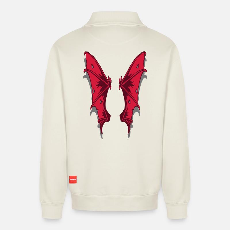 Dämonenflügel - Relaxed Unisex Organic Half Zip Sweatshirt – von SPREAD - Naturweiß