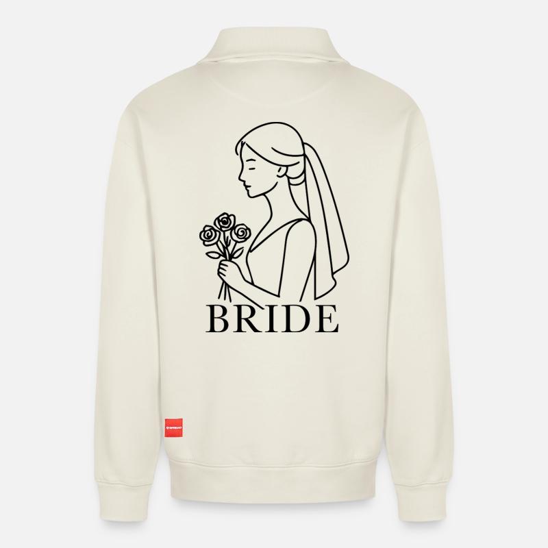 Illustration Bride - Relaxed Unisex Organic Half Zip Sweatshirt – von SPREAD - Naturweiß