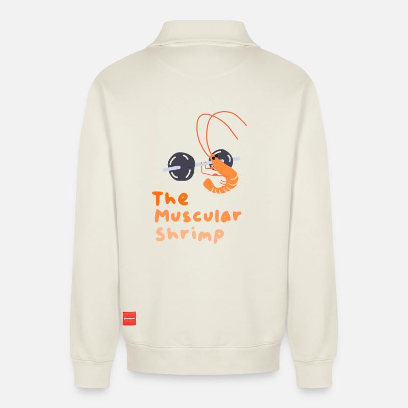 Muskulöse Garnelen - Relaxed Unisex Organic Half Zip Sweatshirt – von SPREAD - Naturweiß