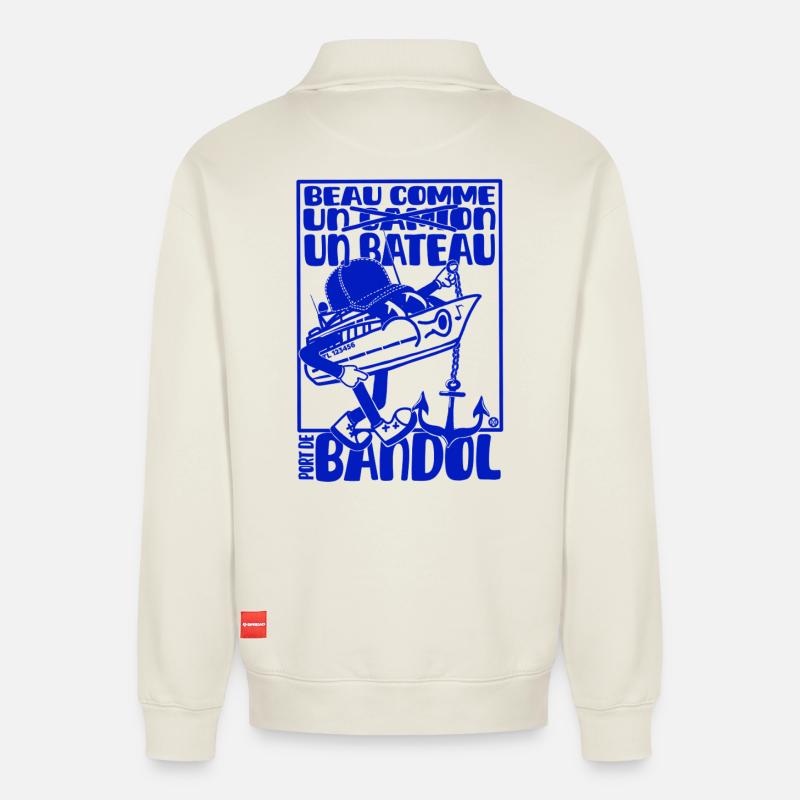 Retro Mittelmeer Bandol Boot Maskottchen - Relaxed Unisex Organic Half Zip Sweatshirt – von SPREAD - Naturweiß