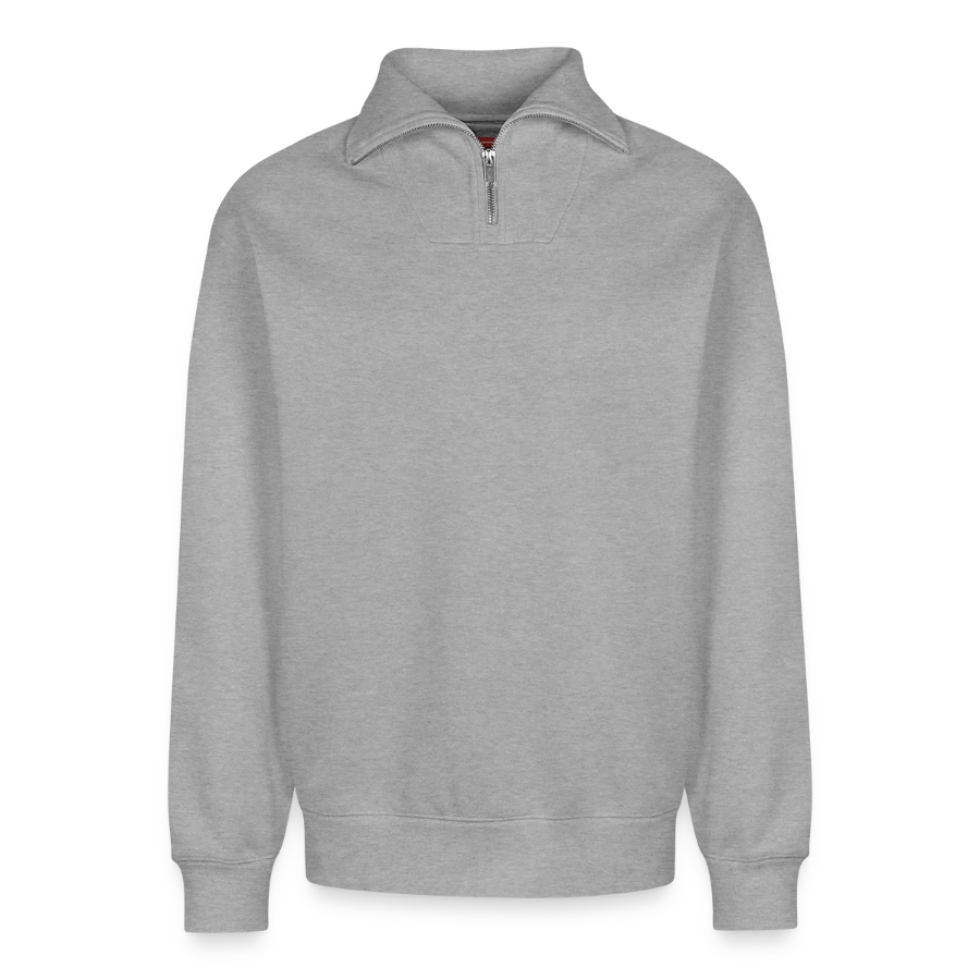 Rome badge on a relaxed unisex organic half zip sweatshirt – by spread, heather grey, front