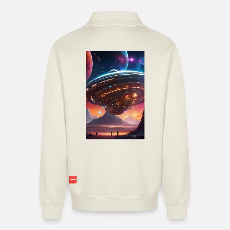 Nebula-Liner über Crimson Valleys - Relaxed Unisex Organic Half Zip Sweatshirt – von SPREAD - Naturweiß