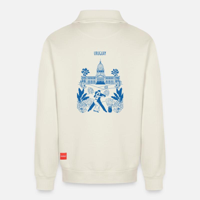 Capitole Uruguay Tango - Sweat unisexe décontracté en coton biologique à demi-zip – de SPREAD - blanc cassé