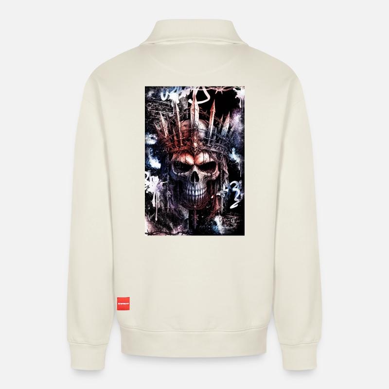 Dunkler gotischer Stadtschädel / Schädel - Relaxed Unisex Organic Half Zip Sweatshirt – von SPREAD - Naturweiß