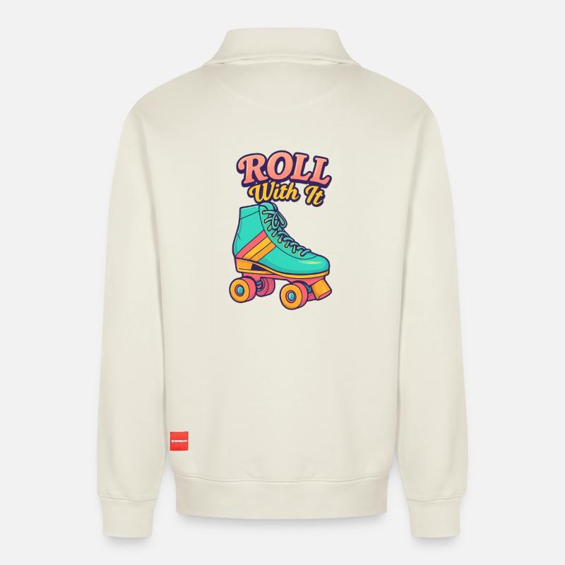 Retro Roller Skate Motiv Design - Relaxed Unisex Organic Half Zip Sweatshirt – von SPREAD - Naturweiß