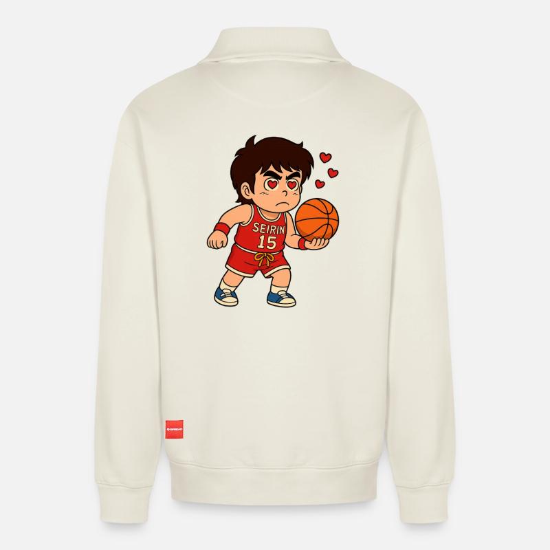 Giocatore_di_basket_con_cuore - Relaxed Unisex Organic Half Zip Sweatshirt – von SPREAD - Naturweiß