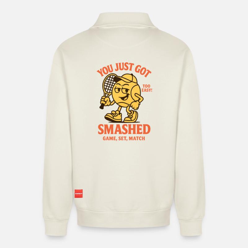 YOU JUST GOT SMASHED - Relaxed Unisex Organic Half Zip Sweatshirt – von SPREAD - Naturweiß