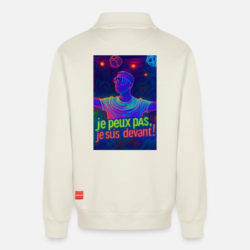 Techno - Sweat unisexe décontracté en coton biologique à demi-zip – de SPREAD - blanc cassé