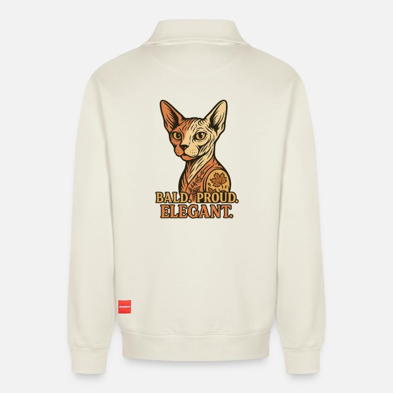 Sphynx Cat - Relaxed Unisex Organic Half Zip Sweatshirt – von SPREAD - Naturweiß