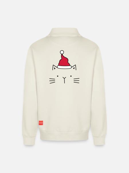 Cat Santa Claus Christmas hat Christmas - Relaxed Unisex Organic Half Zip Sweatshirt – by SPREAD - off white