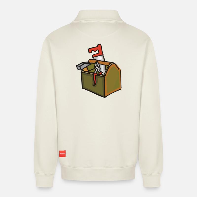 tool box - Relaxed Unisex Organic Half Zip Sweatshirt – by SPREAD - off white