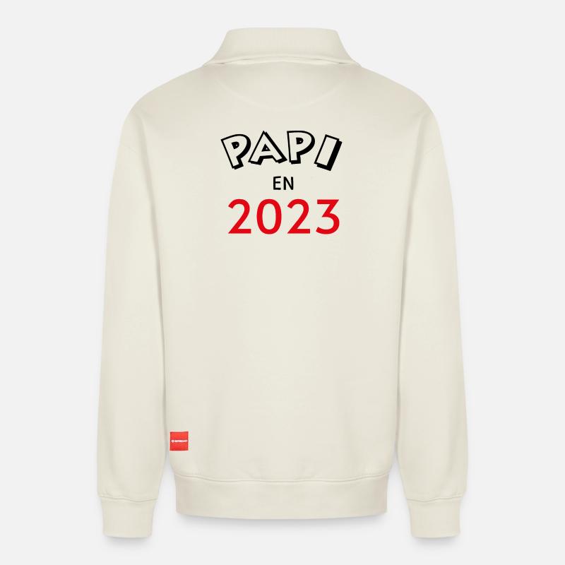 Papi en 2023 - Sweat unisexe décontracté en coton biologique à demi-zip – de SPREAD - blanc cassé