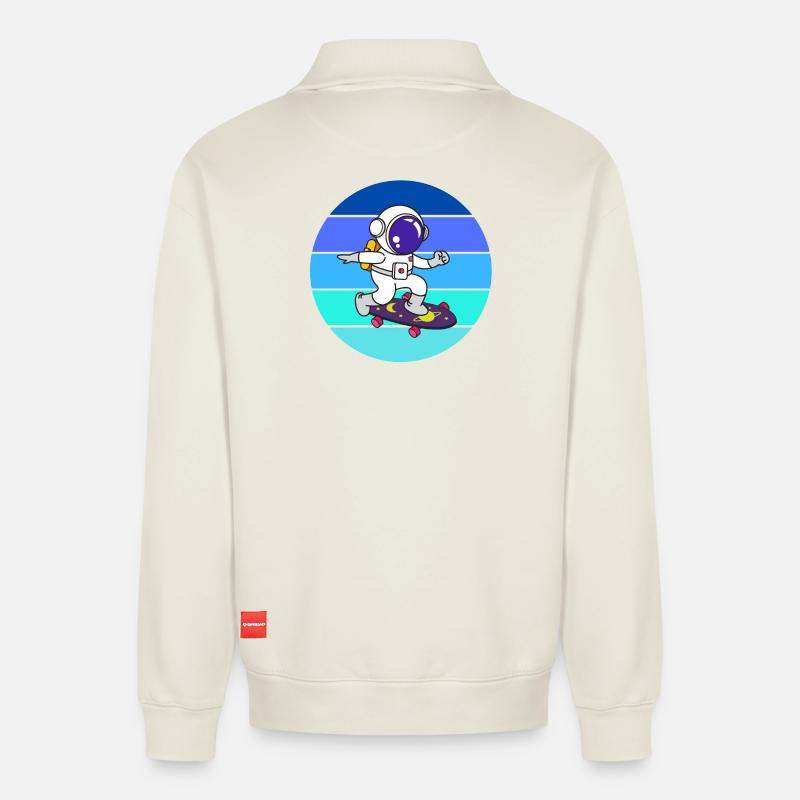Spaceman, astronaut, rocket - Relaxed Unisex Organic Half Zip Sweatshirt – by SPREAD - off white