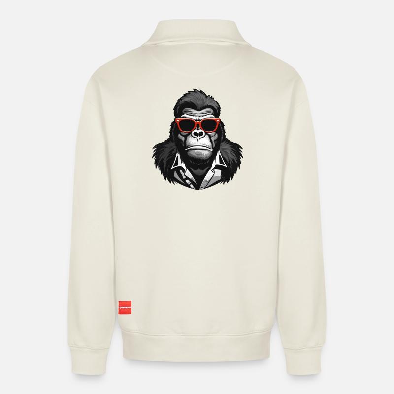 Gorilla, Affe, Primat - Relaxed Unisex Organic Half Zip Sweatshirt – von SPREAD - Naturweiß