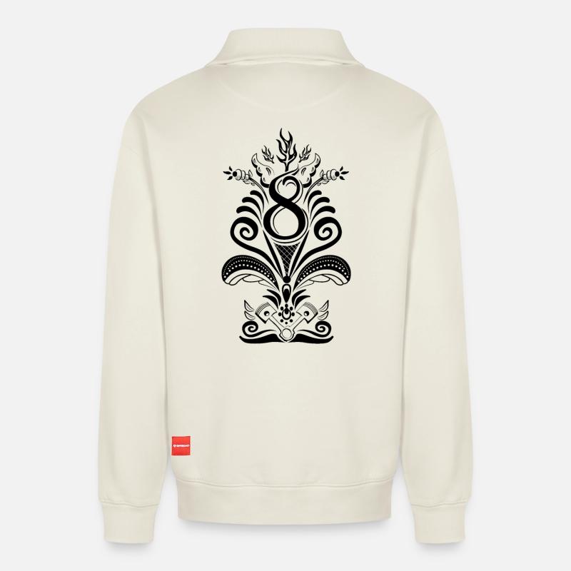 Kurbits V8 No:2 - schwarz - Relaxed Unisex Organic Half Zip Sweatshirt – von SPREAD - Naturweiß