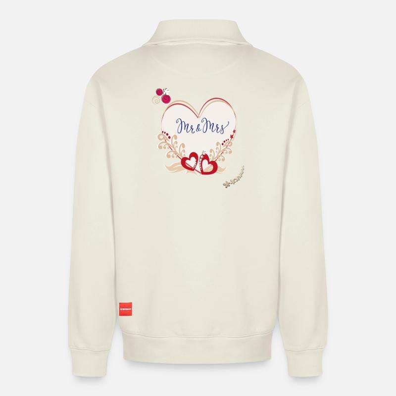 Hochzeit Married - Relaxed Unisex Organic Half Zip Sweatshirt – von SPREAD - Naturweiß