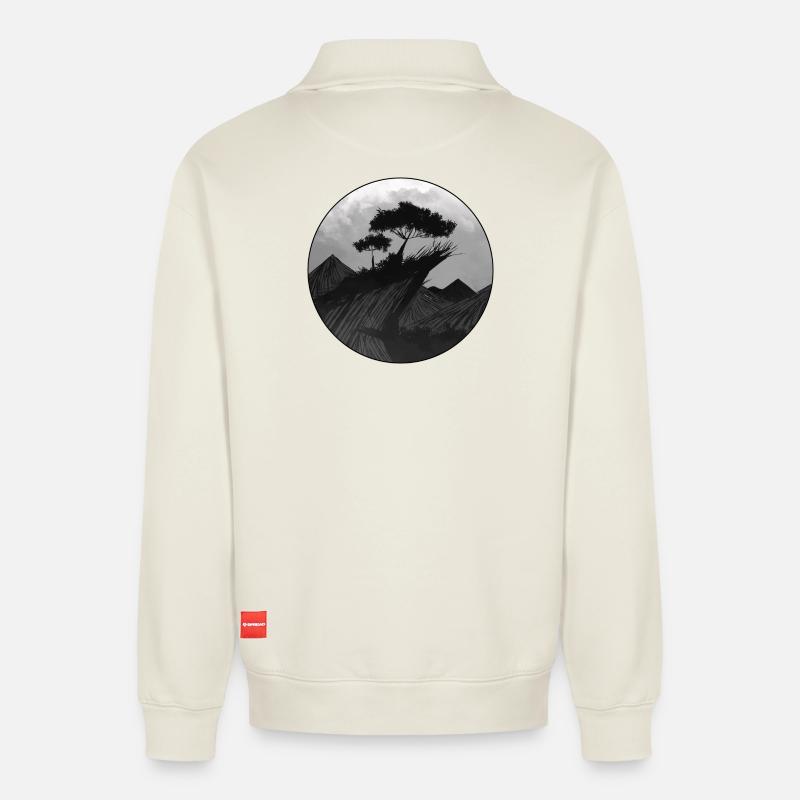 Asian landscape - Relaxed Unisex Organic Half Zip Sweatshirt – by SPREAD - off white