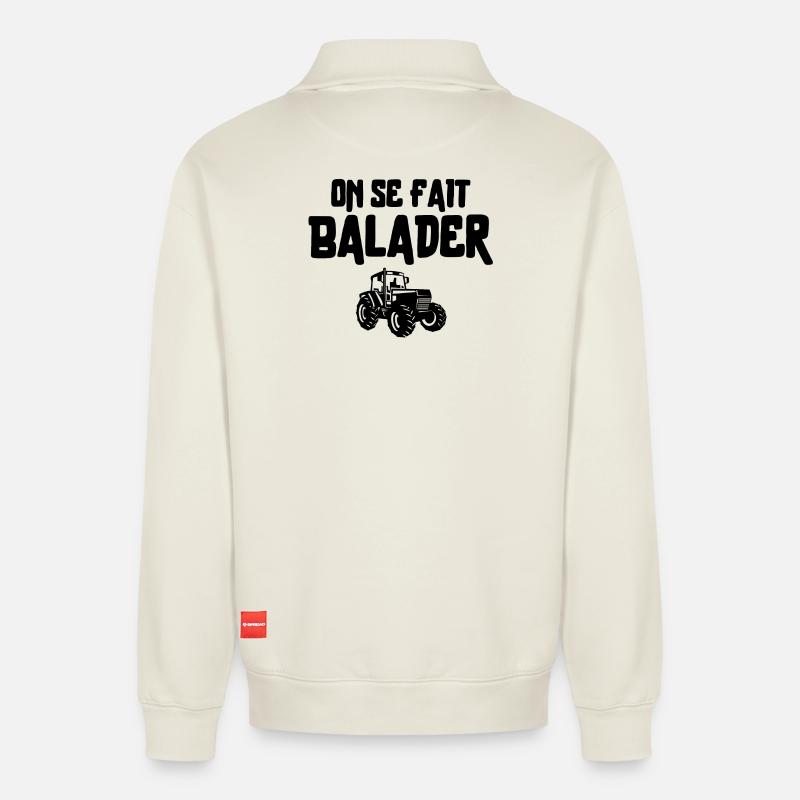 Bauer, Bauer, Bauer, Traktor - Relaxed Unisex Organic Half Zip Sweatshirt – von SPREAD - Naturweiß