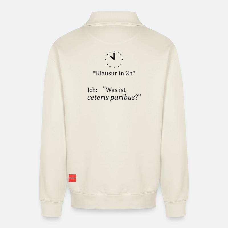 Unispruch "ceteris paribus" Geschenk, Studenten - Relaxed Unisex Organic Half Zip Sweatshirt – von SPREAD - Naturweiß