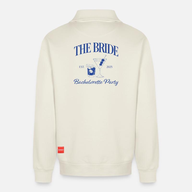 The Bride | Bachelorette Party - Relaxed Unisex Organic Half Zip Sweatshirt – von SPREAD - Naturweiß