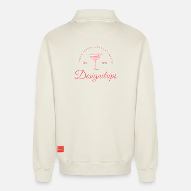 Rosa Print – Flavor meets Elegance - Relaxed Unisex Organic Half Zip Sweatshirt – von SPREAD - Naturweiß