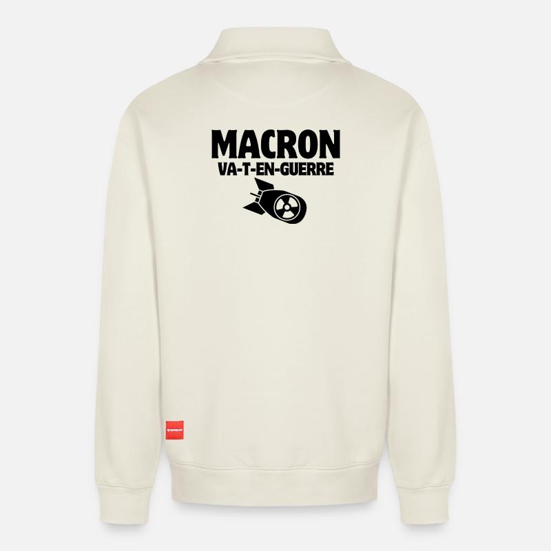 anti-war, Macron, stop war - Relaxed Unisex Organic Half Zip Sweatshirt – by SPREAD - off white