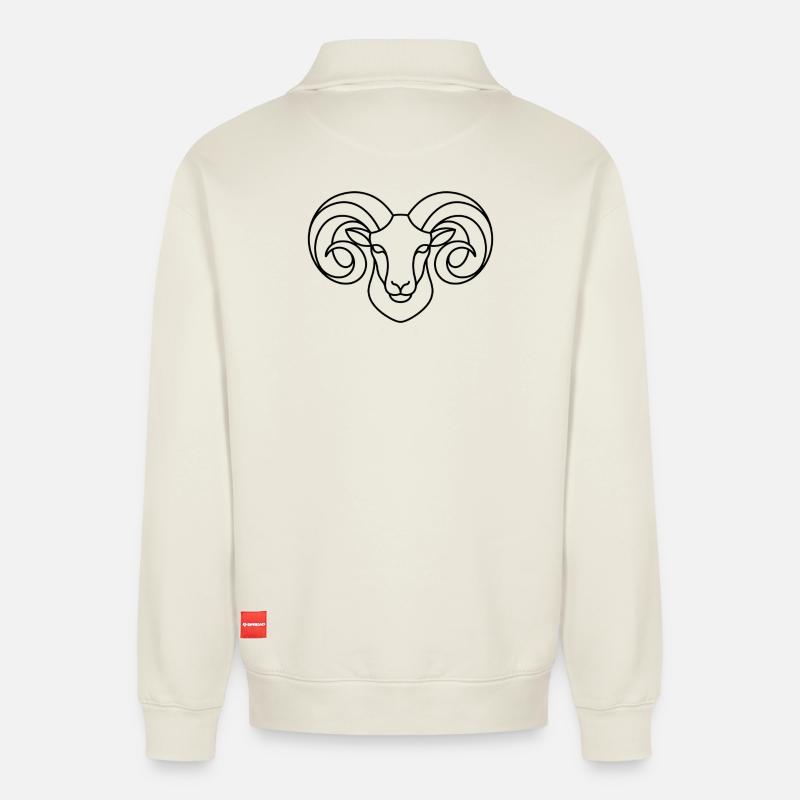 Strong ram's head - Relaxed Unisex Organic Half Zip Sweatshirt – by SPREAD - off white
