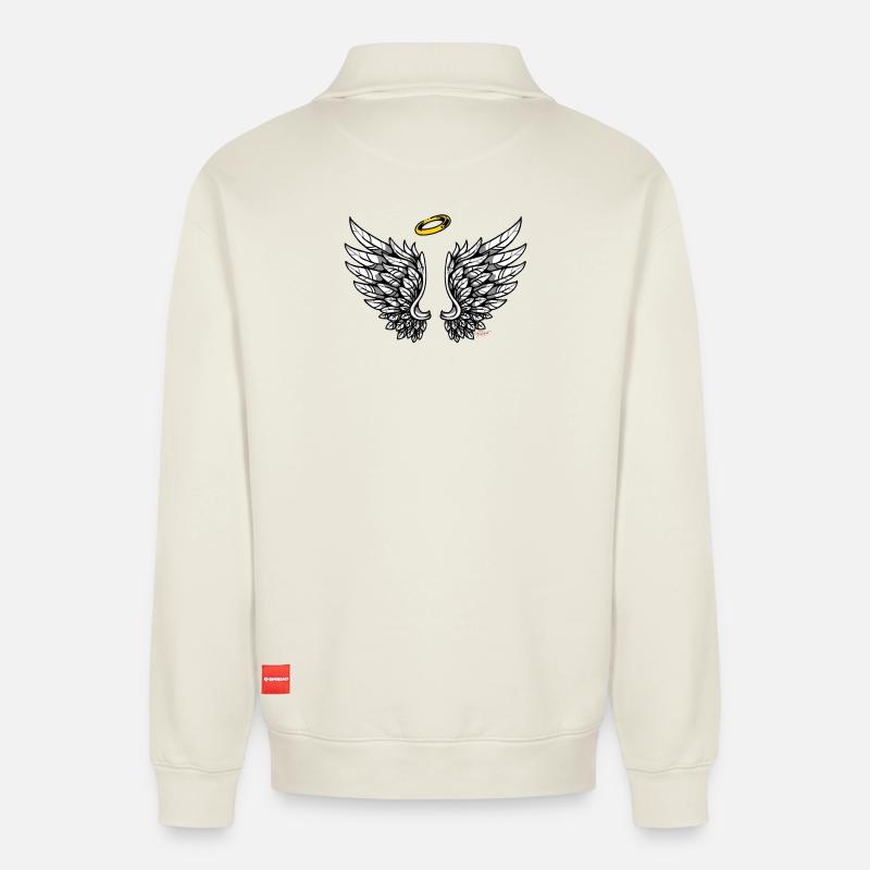 Ailes Ange Ailes Anges - Sweat unisexe décontracté en coton biologique à demi-zip – de SPREAD - blanc cassé