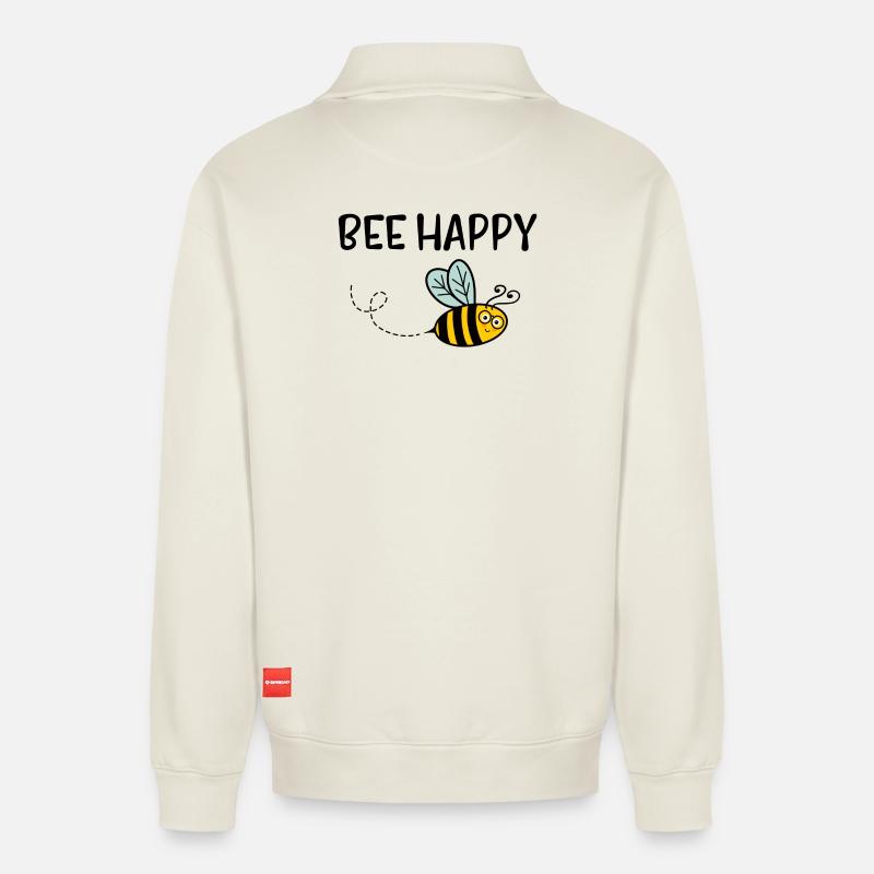 Abeille heureuse - Sweat unisexe décontracté en coton biologique à demi-zip – de SPREAD - blanc cassé