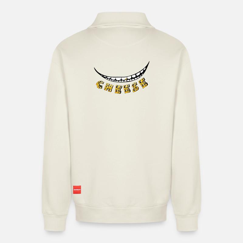 Cheese :) - Relaxed Unisex Organic Half Zip Sweatshirt – von SPREAD - Naturweiß