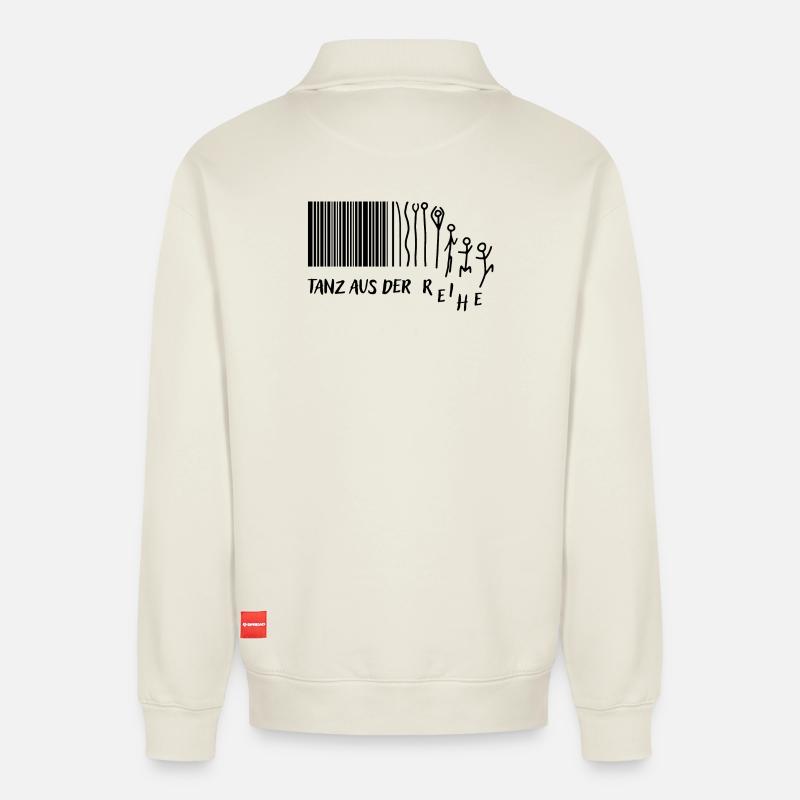 "Tanz aus der Reihe" Strichmännchen Strichcode - Relaxed Unisex Organic Half Zip Sweatshirt – von SPREAD - Naturweiß