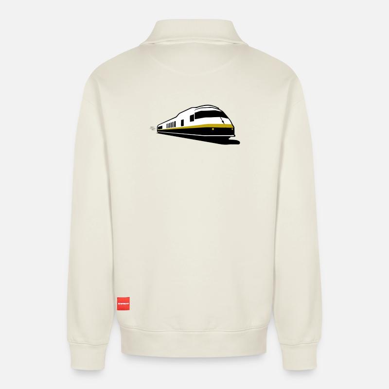 TRAIN - Zug - Chemin de fer - Relaxed Unisex Organic Half Zip Sweatshirt – von SPREAD - Naturweiß
