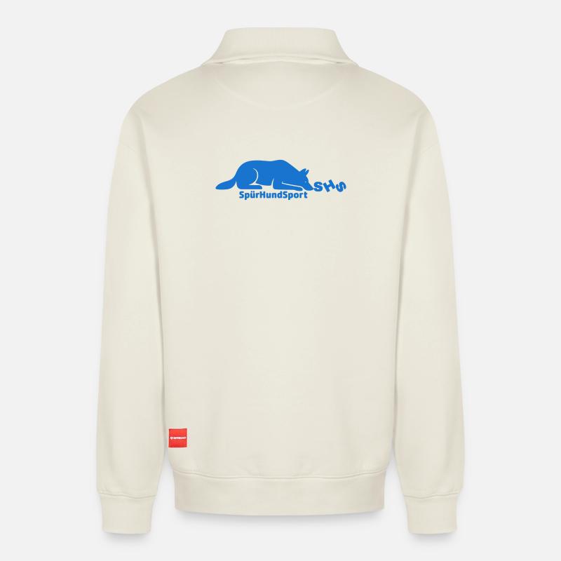 SHS Logo blau - Relaxed Unisex Organic Half Zip Sweatshirt – von SPREAD - Naturweiß