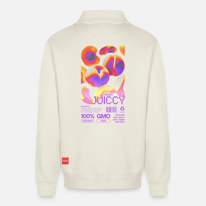 Juicy Peach Statement - Relaxed Unisex Organic Half Zip Sweatshirt – von SPREAD - Naturweiß